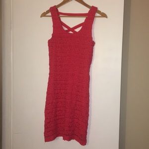 Sexy fitted lace coral dress